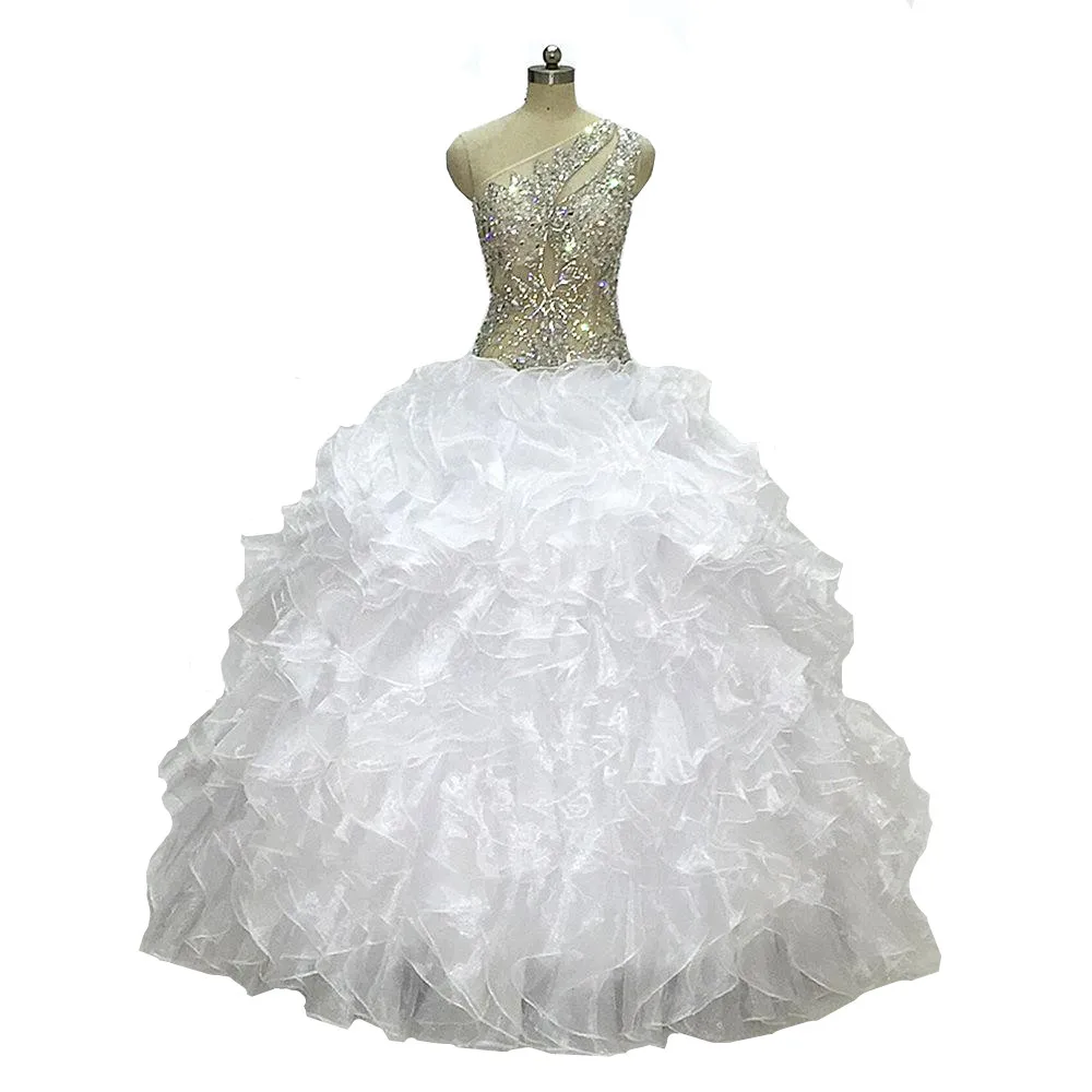 

Свадебное платье на одно плечо с кристаллами 2020 бальное платье с низкой талией белое свадебное платье Vestido De Noiva