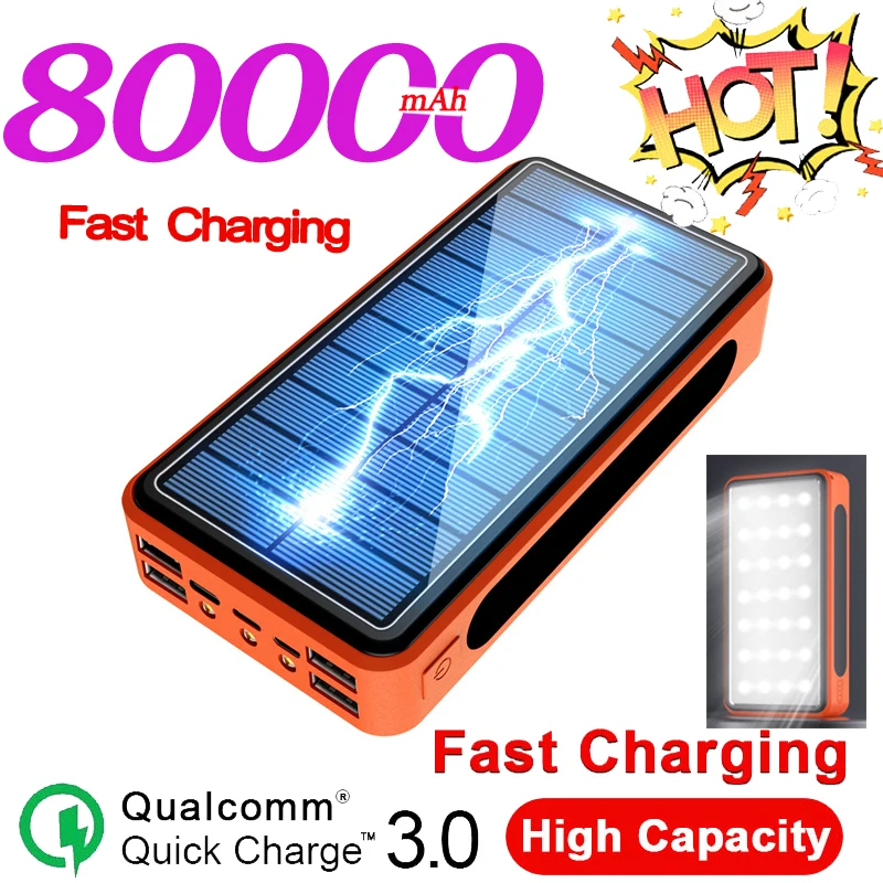 Внешний аккумулятор на солнечной батарее 80000mAh4 большой объем 4USB внешняя быстрая