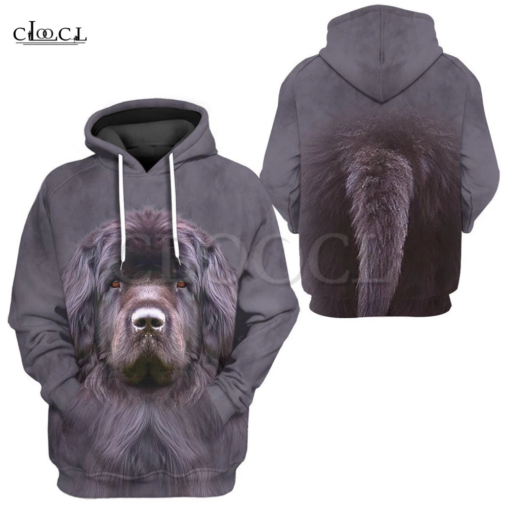 CLOOCL Newfoundland Dog Print Men Hoodies Animal Hoodie Long Sleeve Pocket Swearshirts Autumn Men Women Hooded Pullover