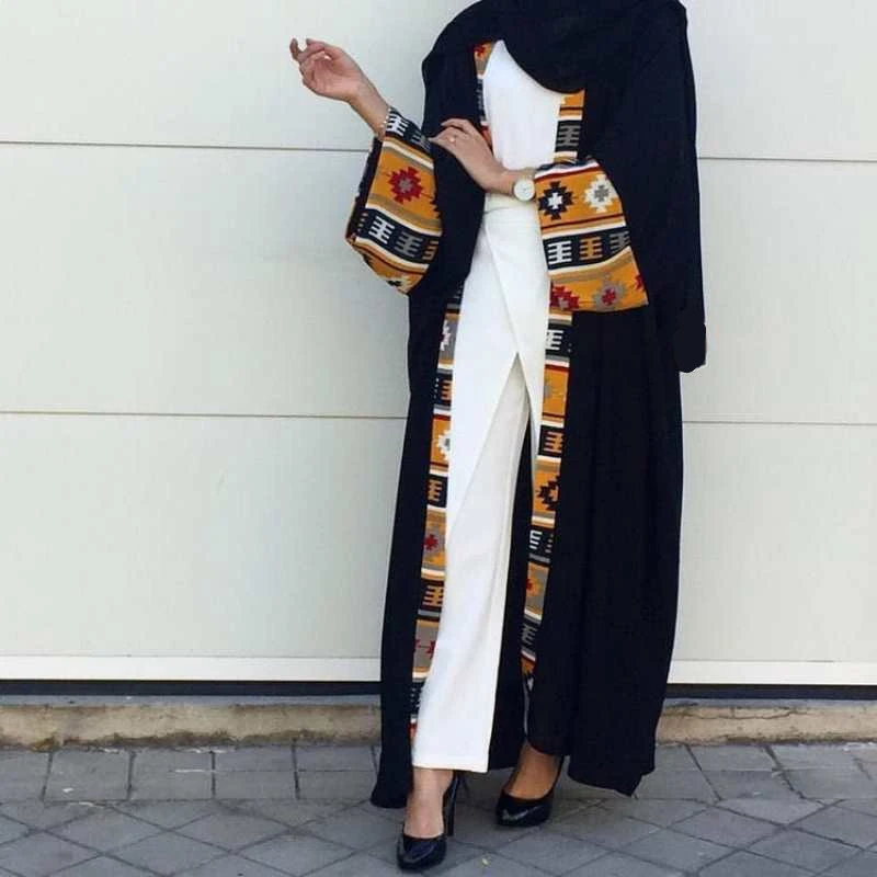 

Muslim Abaya Print Dress Cardigan Long Robe Gowns Kimono Jubah Ramadan Middle East Thobe Worship Service Islamic Prayer Clothing