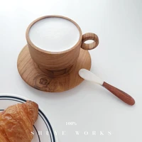 natural wood coffee cup with handle teak breakfast milk cup handmade water cup juice drink cup beer tea cup mug gift