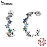 bamoer real 925 sterling silver colorful rainbow multiple star earring stud for women party fashion jewelry sce1082