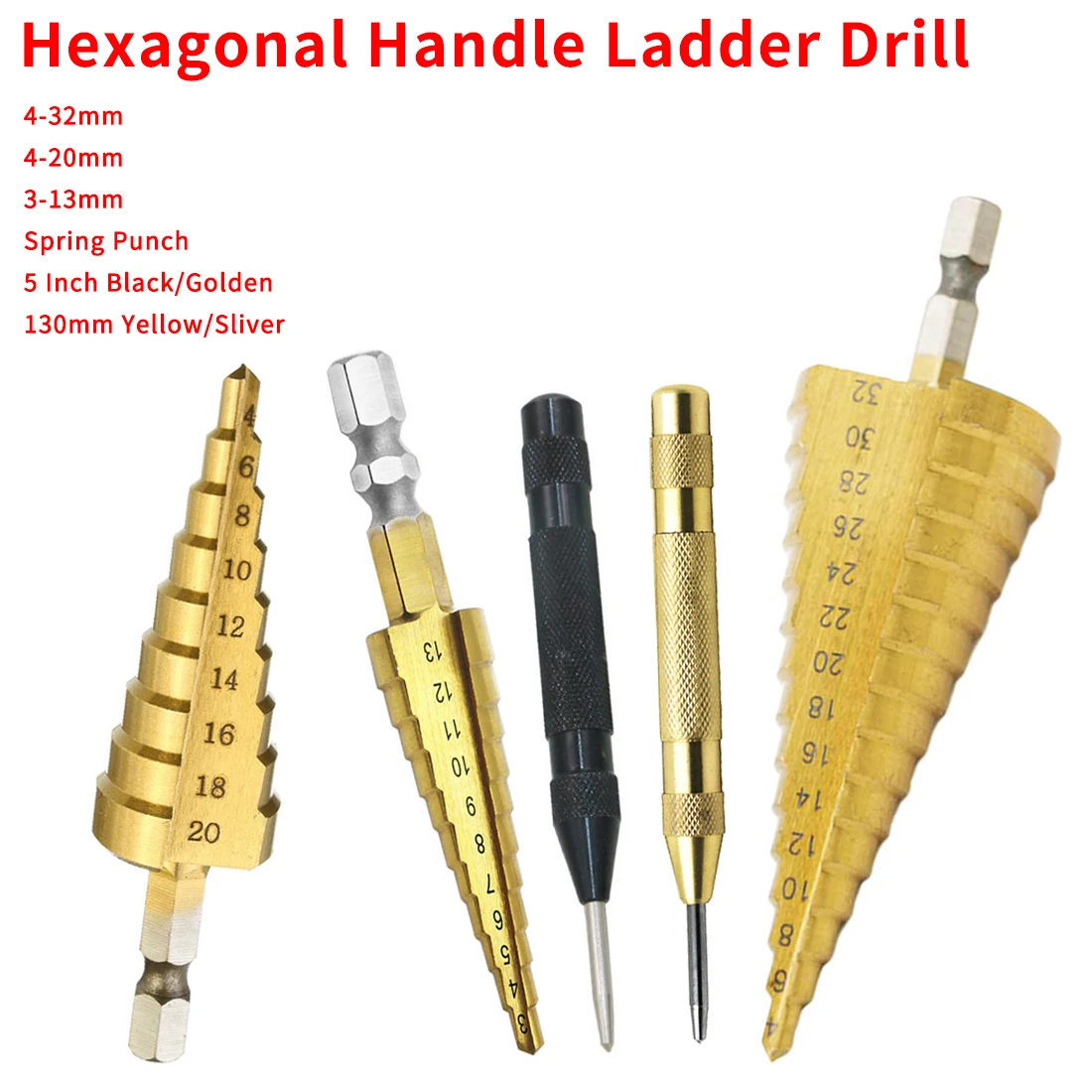 Пагода Форма дыра резак 4 20/32 мм 5 дюймов HSS Сталь Конус Сверла Набор шестигранных
