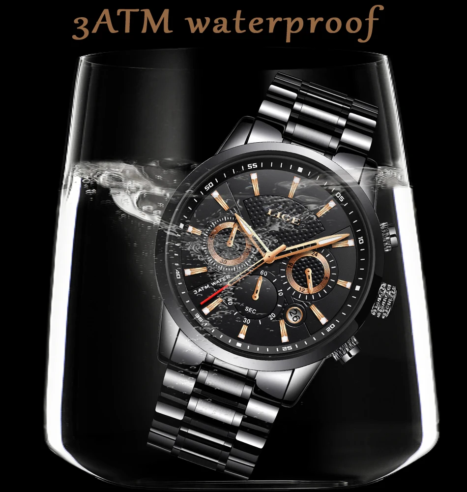 LIGE Mens watches To Luxury Brand Business Quartz Watch Men Military Sports Waterproof Dress Wristwatch Relogio Masculino
