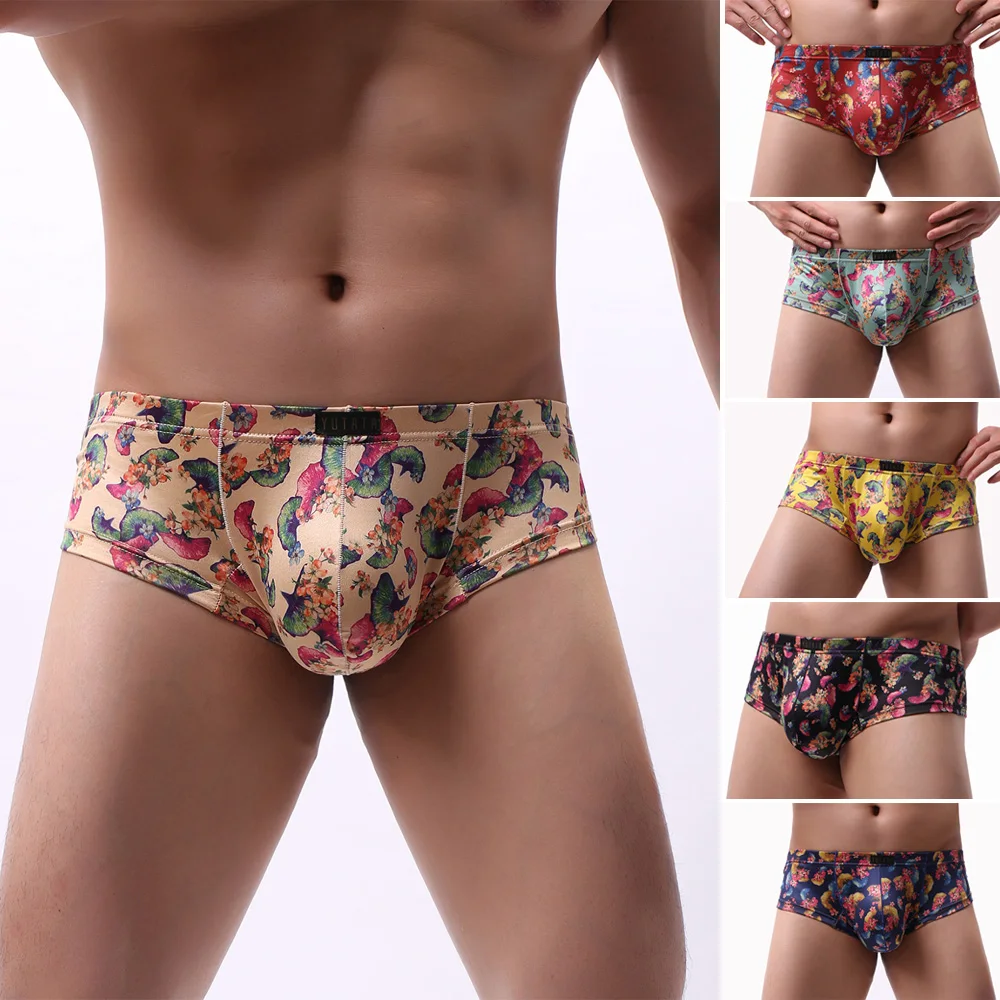 

Men's Underwear Floral Print Underwear Bulge Pouch Trunks Elastic Briefs Summer