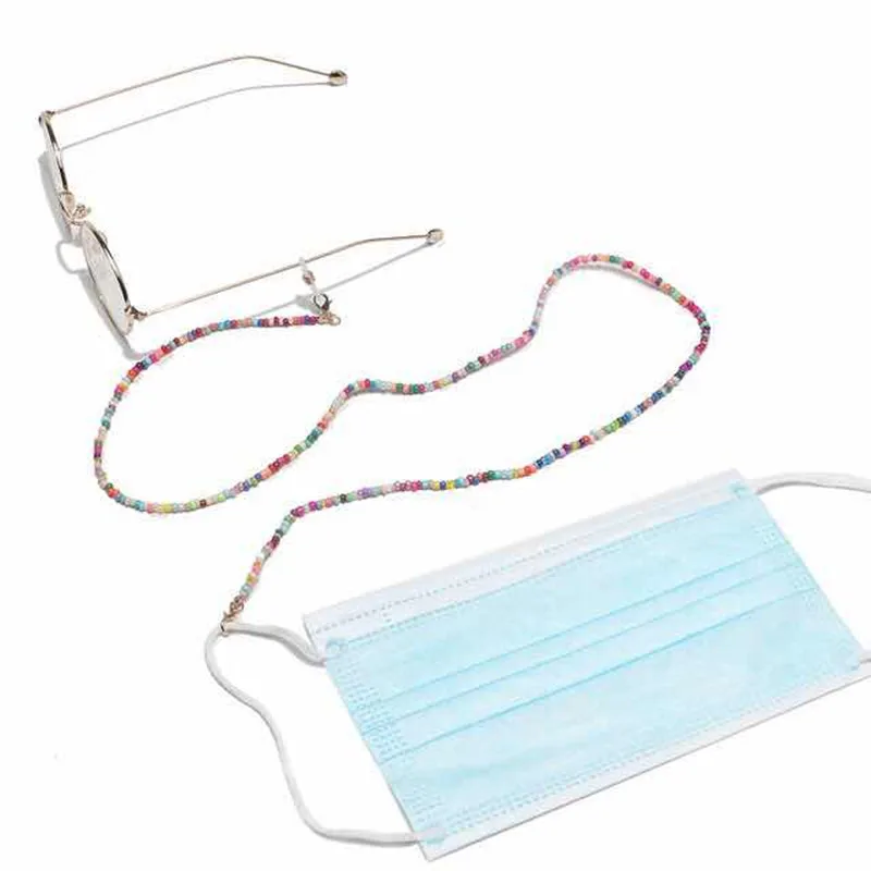 

2021 fashion colorful mixing rice beads glasses chain multifunctional anti-slip mask lanyard Holder accessories