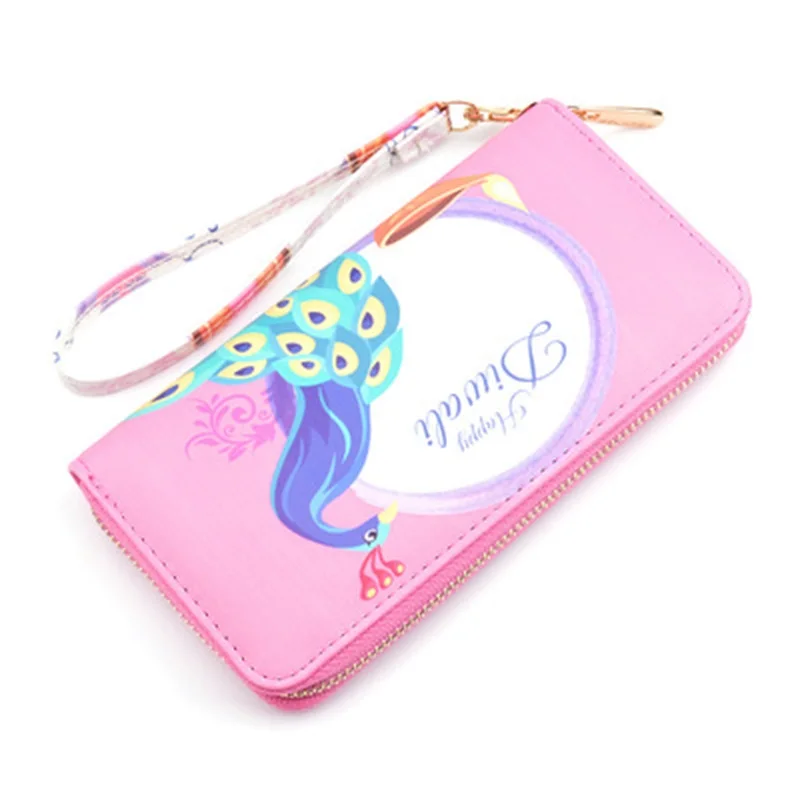 

New Women's Wallet Long Fashion Printed Peacock Pattern Zipper Casual Wallet Coin Purse Clutch Document Bag