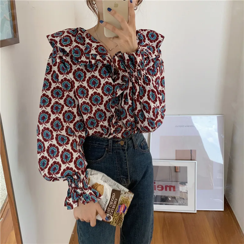 

Autumn High Quality Elegance Long Sleeves Stylish 2020 Blouse Chic Slim Gentle Sweet Ruffle Collar Women Shirts
