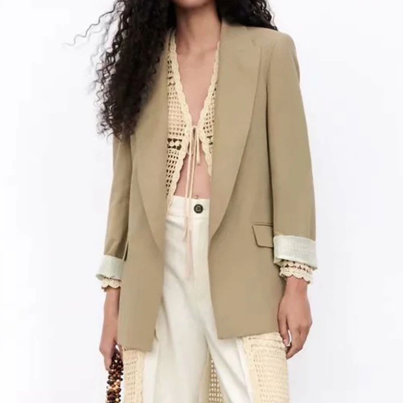 

Za Fashion Women Solid Linen Blazer Female Long Sleeve Elegant Jacket Ladies Work Wear Blazer Tops CD8202