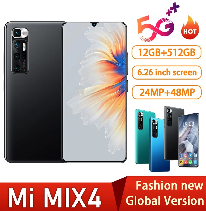 

New Mi MIX4 Smartphone android 12GB+512B 4G/5G 6.26Inch Screen 5000mAh Android 10 Dual SIM Card mobile phone unlocked smartphone