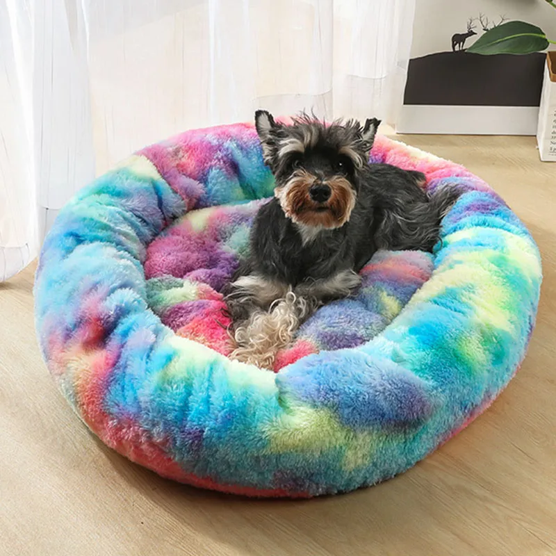 Коврик для собак Круглый плюшевый матрас теплая кровать кошек D6|Дома конуры и