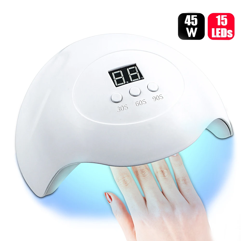 45W-lamp 45 Вт УФ лампа Светодиодный лампа для ногтей для маникюра ЖК-дисплей Дисплей сушки всех видов Гель-лак для ногтей 30/60/90s инфракрасный Сенсор 15 Светодиодный s USB кабель - Цвет: 45W-lamp