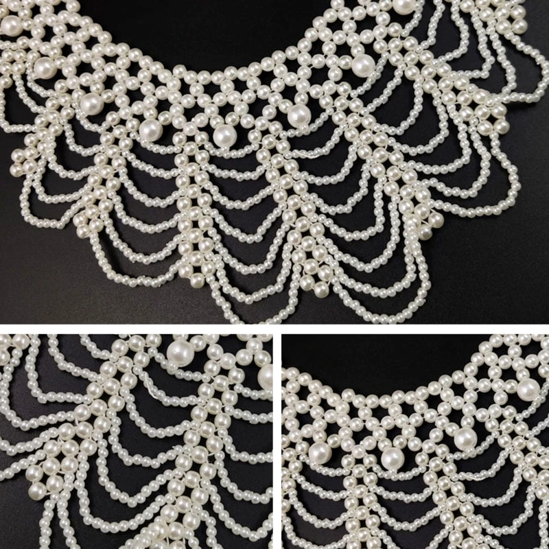 

Women Pearl Beaded Bib Choker Necklace Flower Petal Jewelry Fake Collar Dicky N0HE