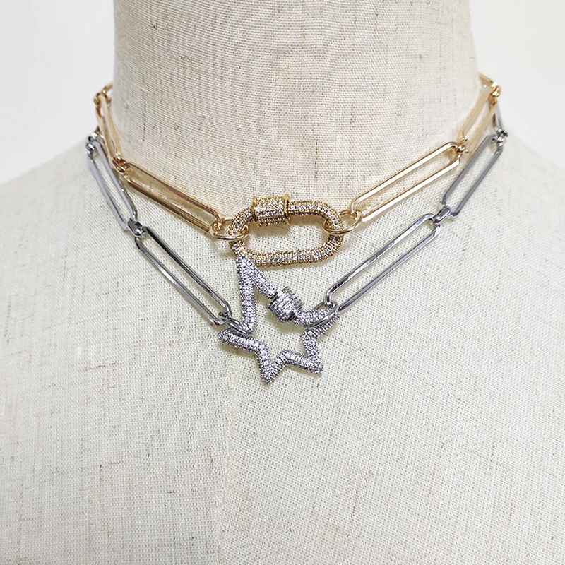 Женский кулон в виде пентаграммы чокер с прямоугольной толстой цепочкой ручной