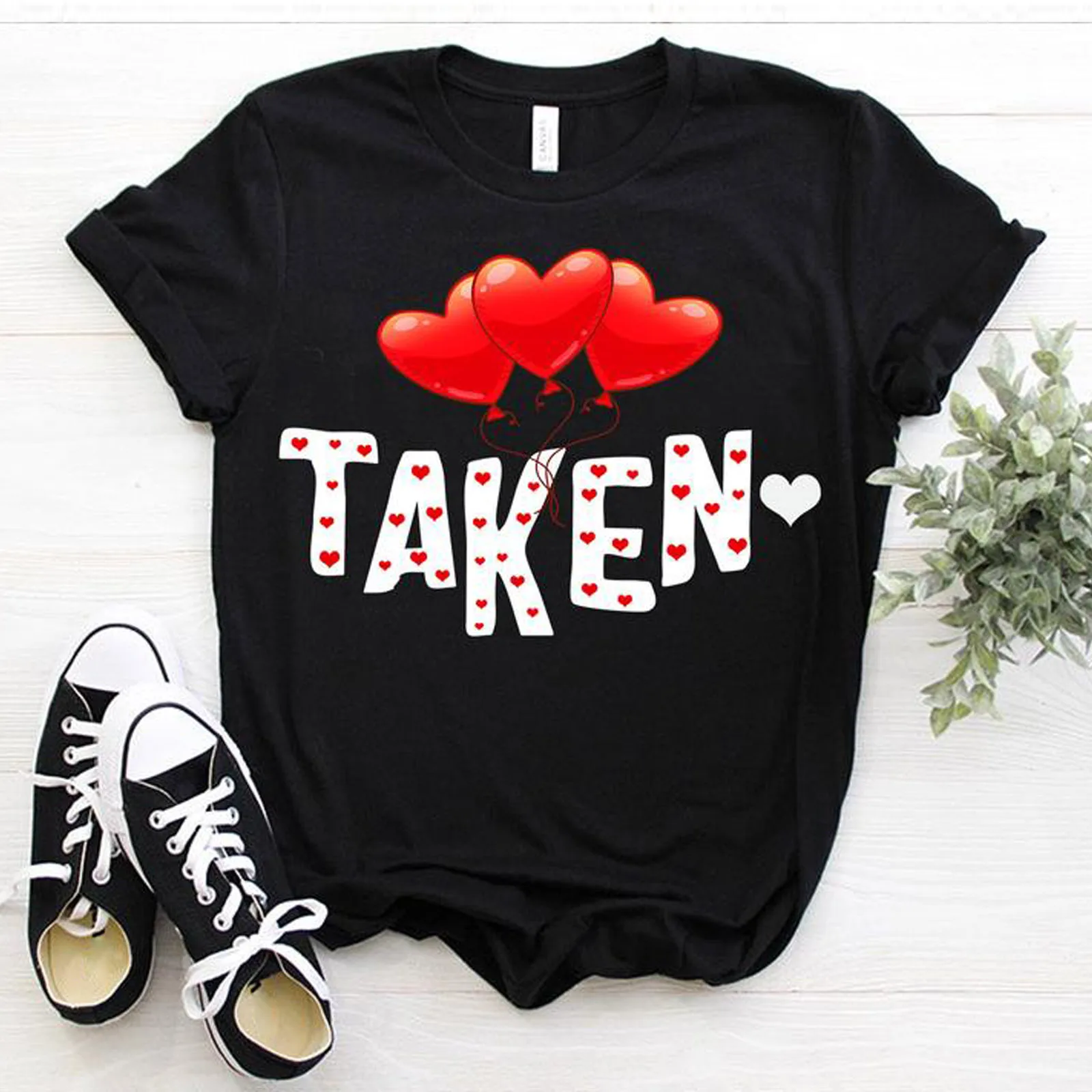 Couple T-shirt Women Short Sleeve Funny Taken Heart Love Print Loose Tees Tops Valentine Femme Shirt For Girls O-Neck Clothes