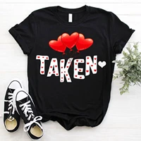 couple t shirt women short sleeve funny taken heart love print loose tees tops valentine femme shirt for girls o neck clothes