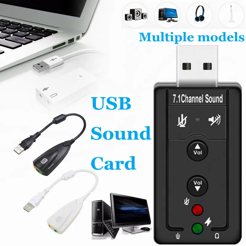 

5.1/ 7.1 USB 2.0 External Sound Card 3D Virtual 3.5mm Interface Audio Adapter With Microphne Headphone Speaker for PC Laptop