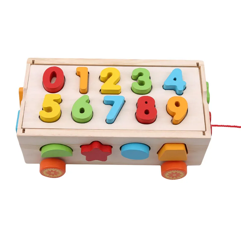 

Children's Early Education Wooden Geometric Shape Seventeen Holes Paired Trailer Building Blocks Toy Color Cognition