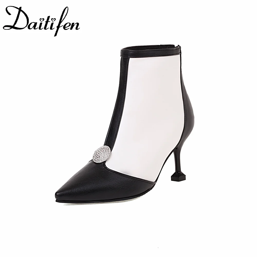 

Daitifen Modern Women Ankle Boots Sexy Pointed Toe Fashion Mixed Colors High Heel Boots Warm Fur Winter Outdoor Shoes Women