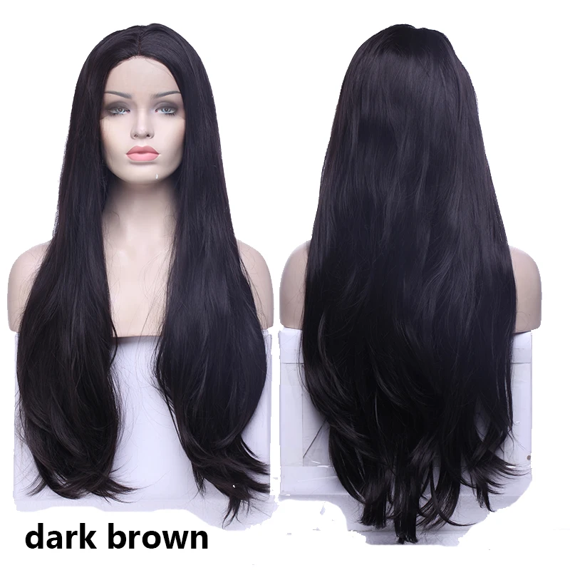dark brown SNOILITE, синтетические парики, парик на кружеве, длинные волнистые парики, Омбре, розовый, фиолетовый, серый, парик на шнурке, термостойкие парики для женщин, парик для косплея - Цвет: dark brown