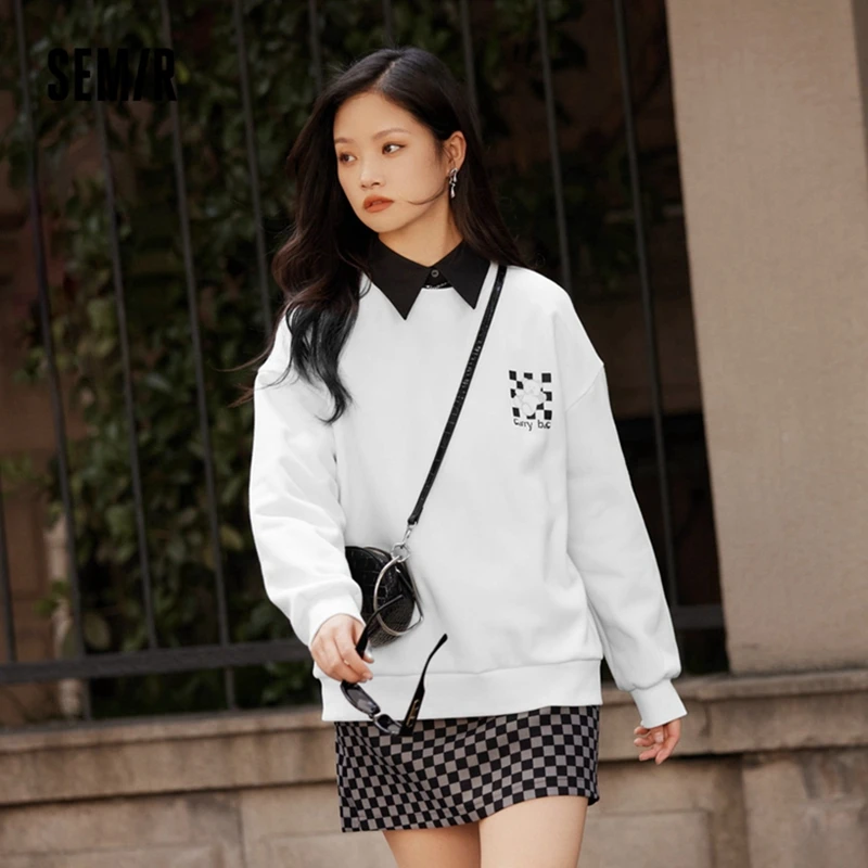 Свитшот SEMIR женский с шахматным узором зимний нишевый узор плюс бархат новинка 2021