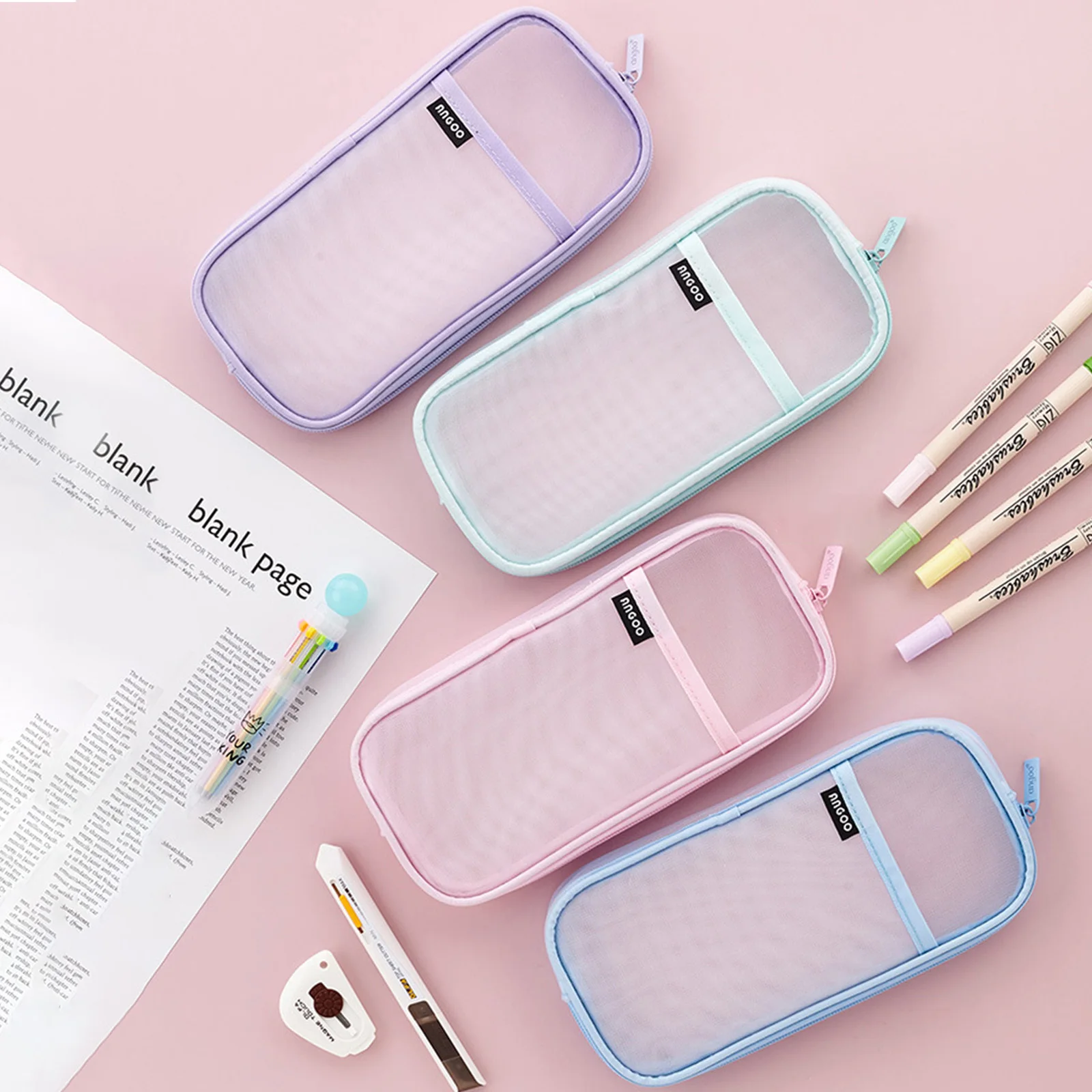 

Grid Mesh Pencil Bag Multi-Purpose Transparent Pencil Case Stationery Pouch Students School Office Supplies Gift