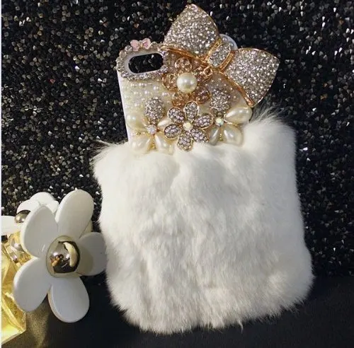 

Bling Crystal Fluffy Rabbit Fur Case Winter Soft Crystal Case Bling Crystal Fur Shell Iphone11 12 X XS MAX XR 7 8PLUS Cases