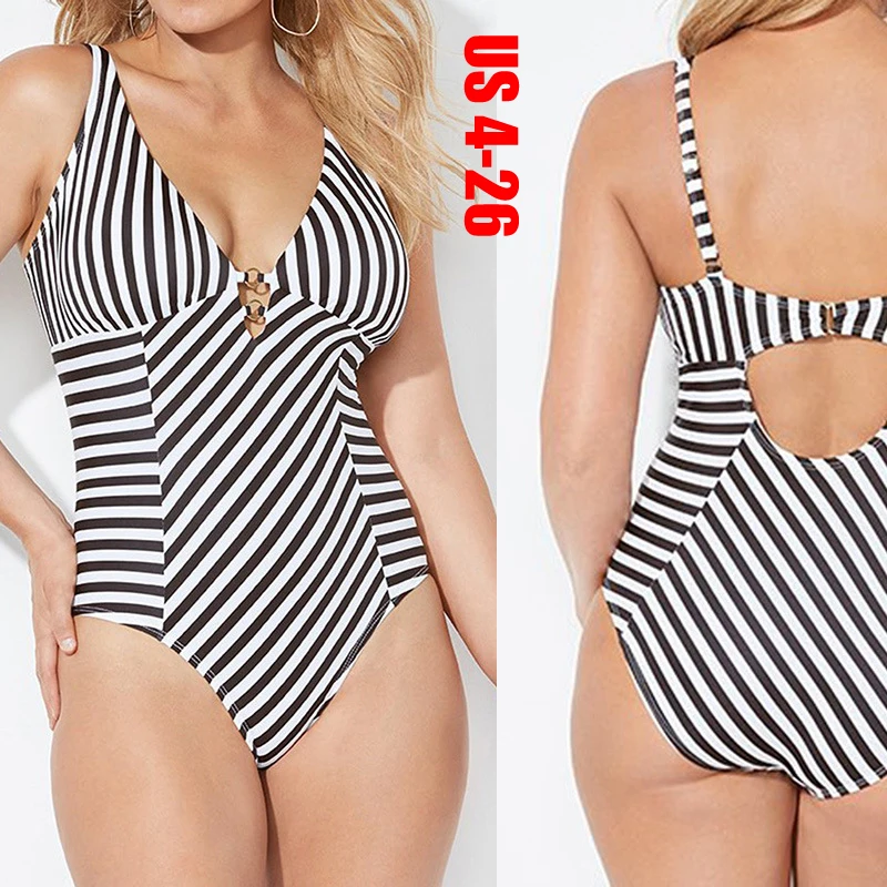 

Новинка 2022, пикантные полосатые слитные купальники большого размера, женские купальники стандартного размера, пляжный купальник для бассе...