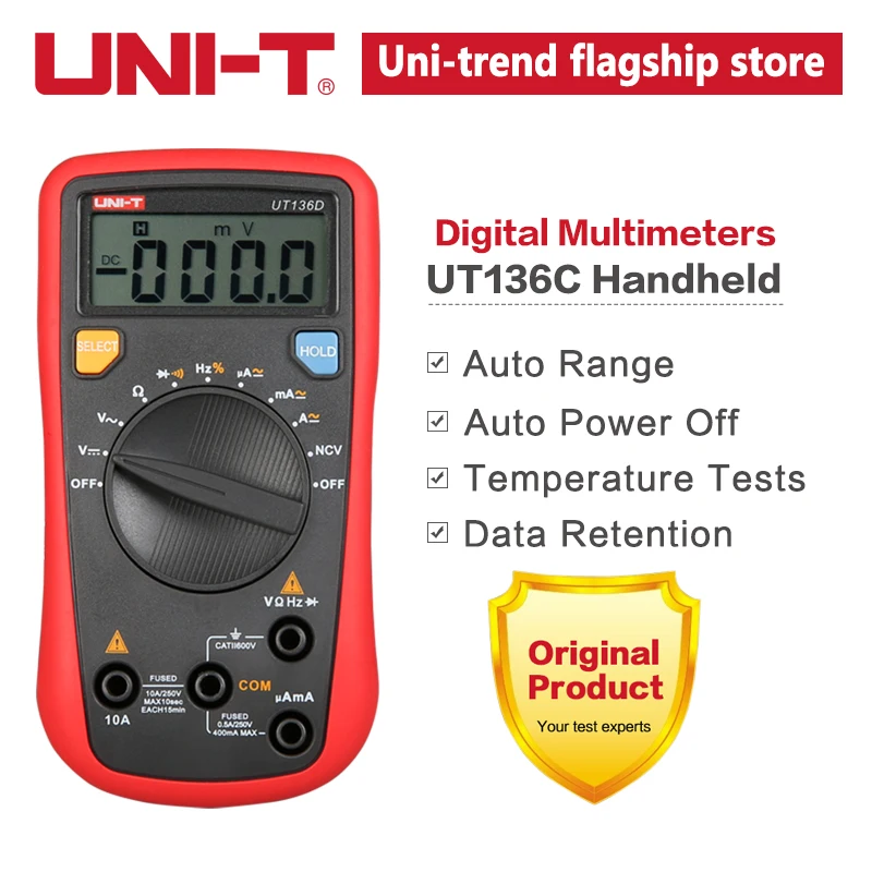 UNI T UT136C Цифровой мультиметр Авто Диапазон тест er AC DC Напряжение Ток Ом диод Гц