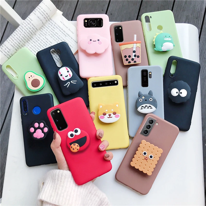 

3D silicone cartoon phone holder case for samsung galaxy s20 FE s20 plus ultra s10 5g s10e lite s9 s8 plus s7 edge stand cover