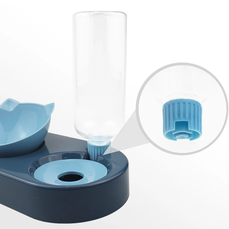 

NEW-2 Pcs Pet Dog Cat Water Food Automatic Feeder Fountain Dispenser Dual Ports Bowl Water Container Pet Products-Blue &Pink