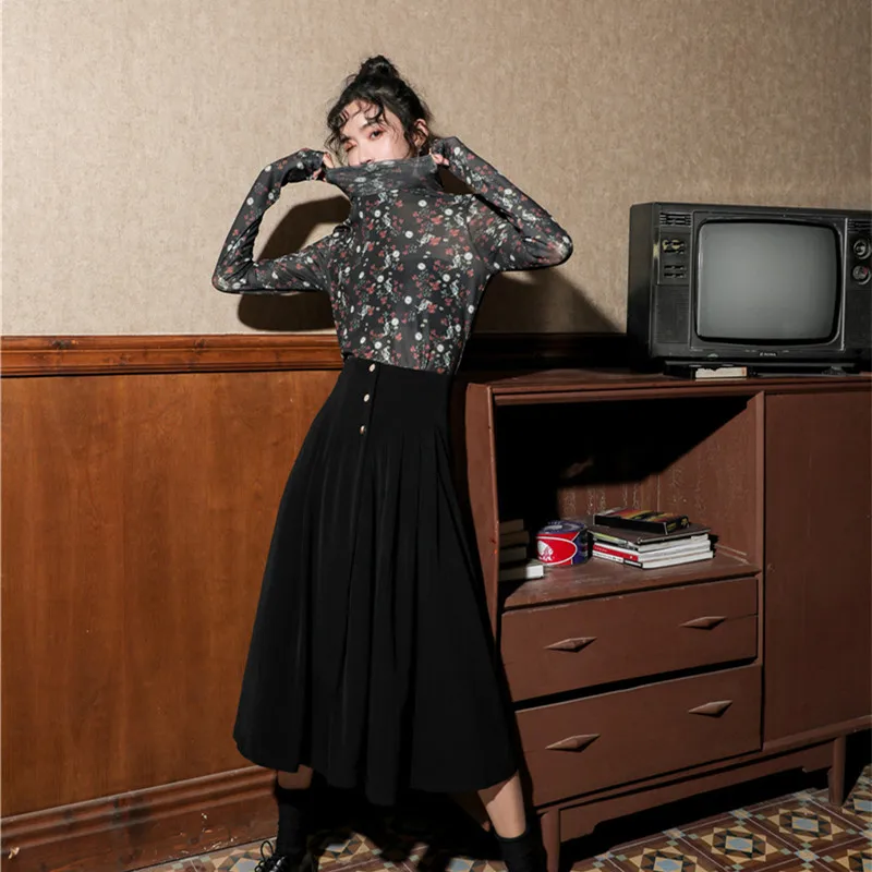 LANMREM 2020 осень зима средней длины Новая Черная уличная одежда с завышенной талией