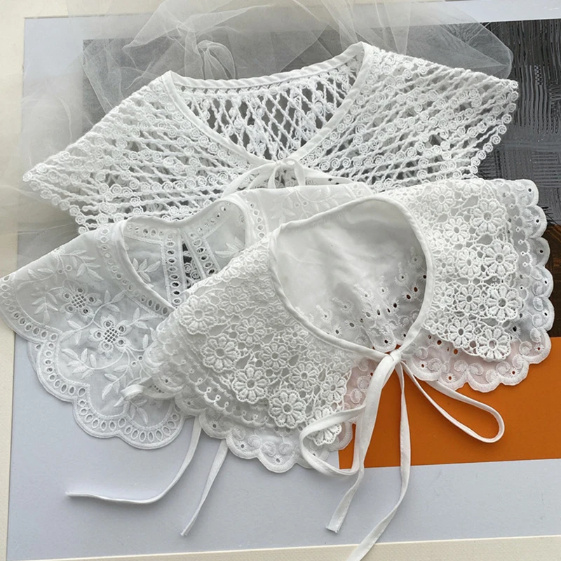 

Stylish Korean Style Decorative Collar Popular Detachable Doll Fake Collar Shawl Wrap Sheer Mesh Embroidery Floral Lace Collar
