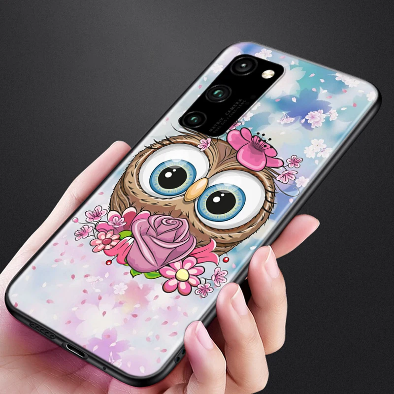 

Silicone Black Cover Lovely Animal Owl For Honor X10 30i 10X 30S 9A 9S 9X 30 9C 20 20S V30 V20 10i 7A Pro Lite Phone Case