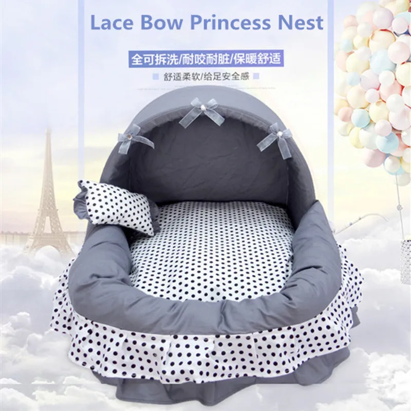 

Machine Washable Pet Bed Soft Comfortable Lace Bow Princess Kennel for Small Medium Large Dog Cat Non Slip Durable Pet Nest