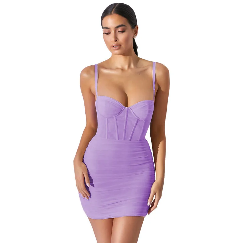 

Summer Women's Mesh Pleated Open Back Fashion Suspender Dress