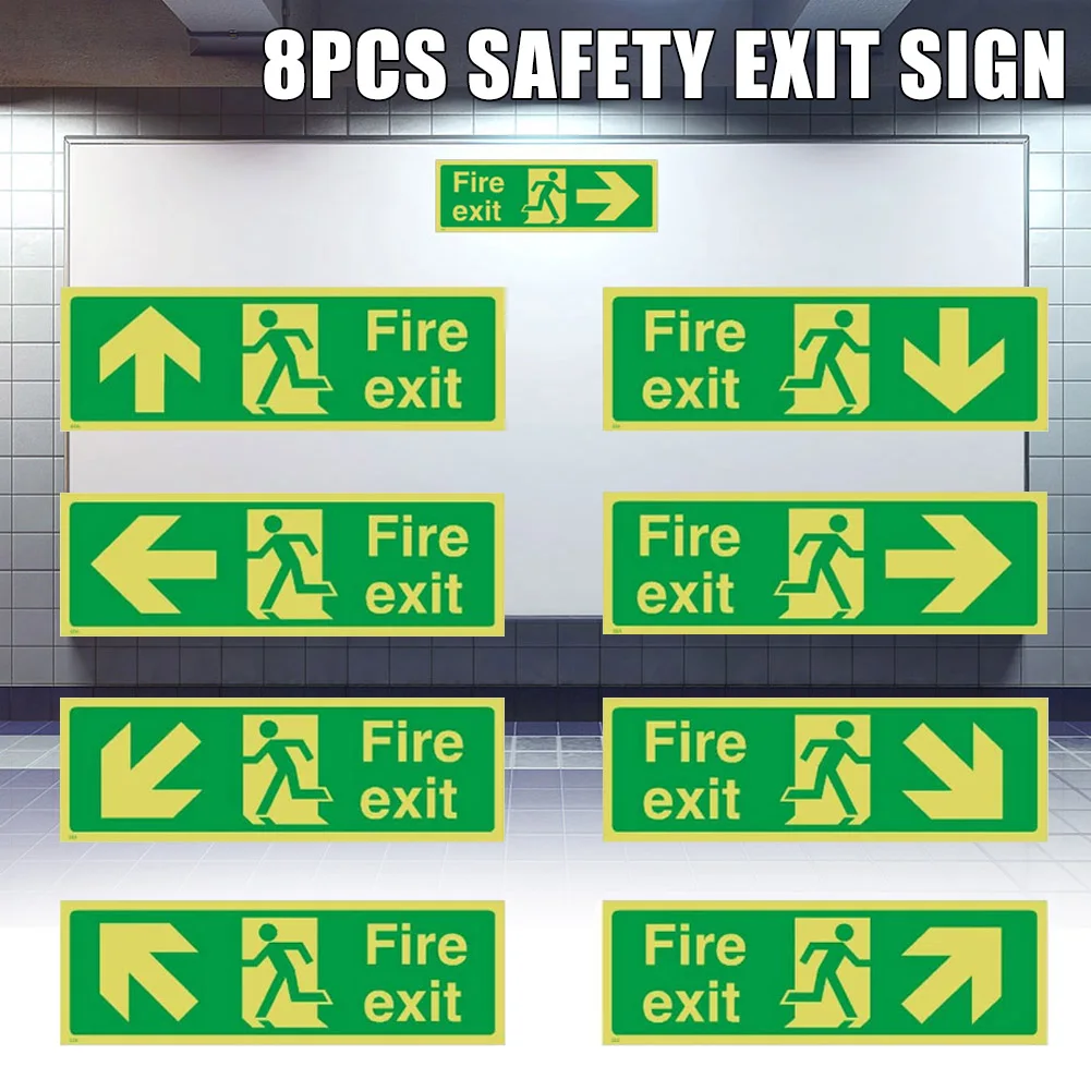 8 шт. фоторегулирующий знак Fire Exit 300x100 мм пластиковые стрелы всех направления