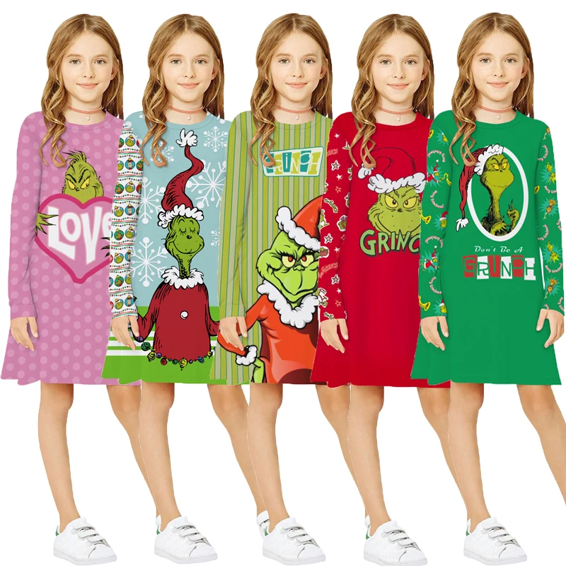 

Big Size Halloween Girls Dress Spring Autumn Christmas Style Snowman Santa Claus Unicorn Home Party Dresses For Kids
