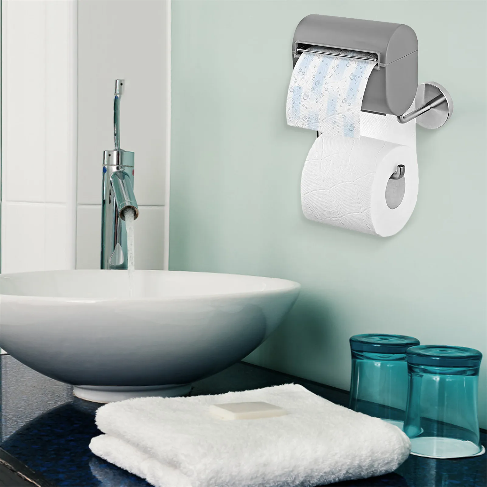 

Wall Mount Roll Paper Storage Rack Multi-function Toilet Paper Holder Rack Bathroom Punch-free Toilet Rack