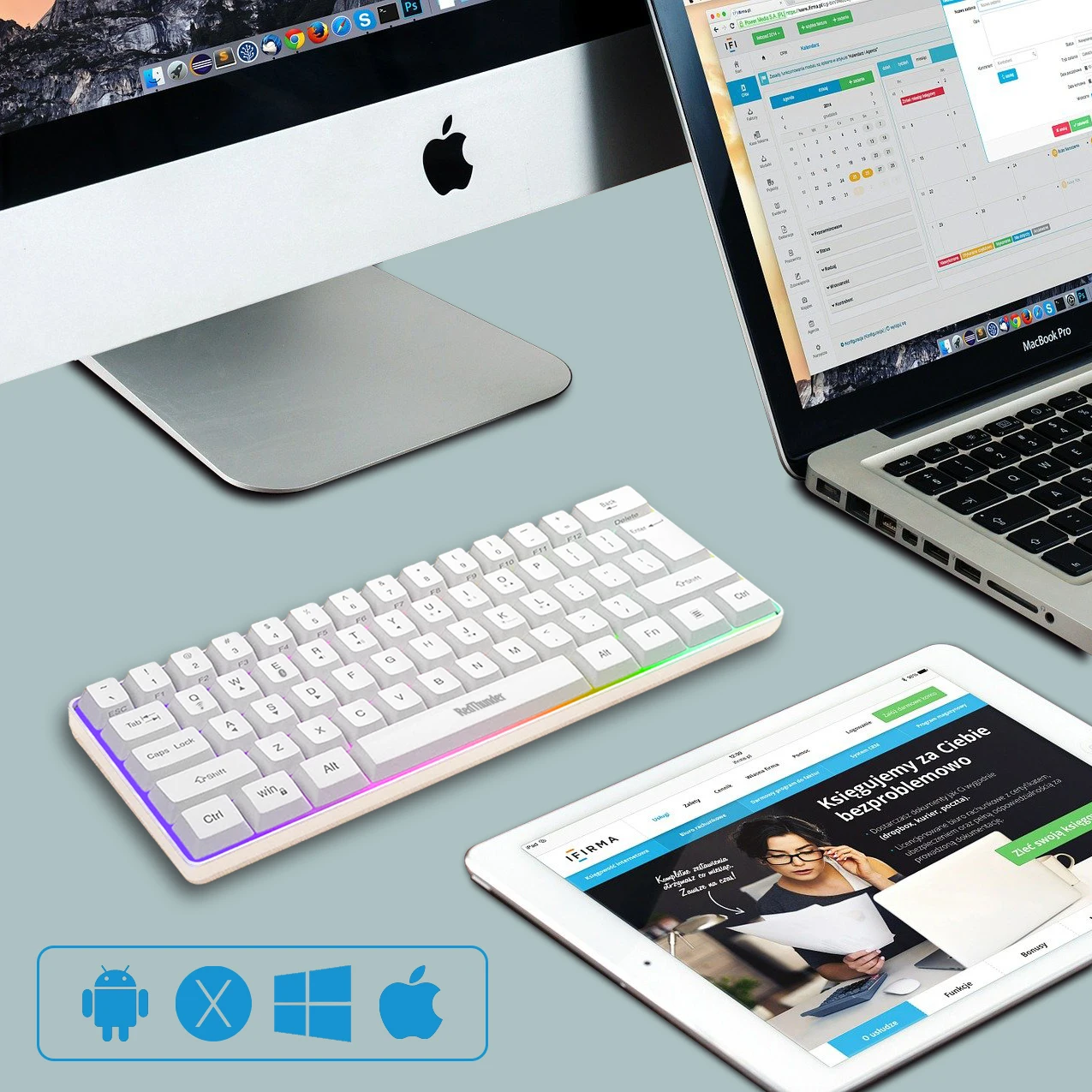 

RedThunder Rechargeable 60% Wireless Bluebooth Gaming Keyboard, RGB Backlit Ultra-Compact Mini Keyboard for PC, MAC, PS4 Gamer