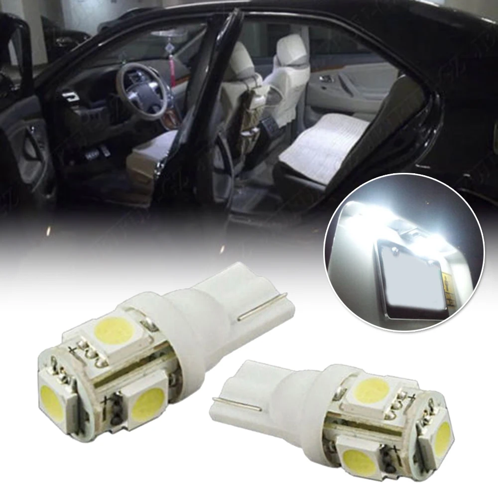 50 шт. белая клиновидная Светодиодная лампа T10 5-SMD 5050 W5W 2825 158 192 168 добавьте стиля и