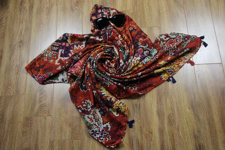 

Thin section Women's long scarf Fashion printing Bohemian style Tassel design Sun protection shawl