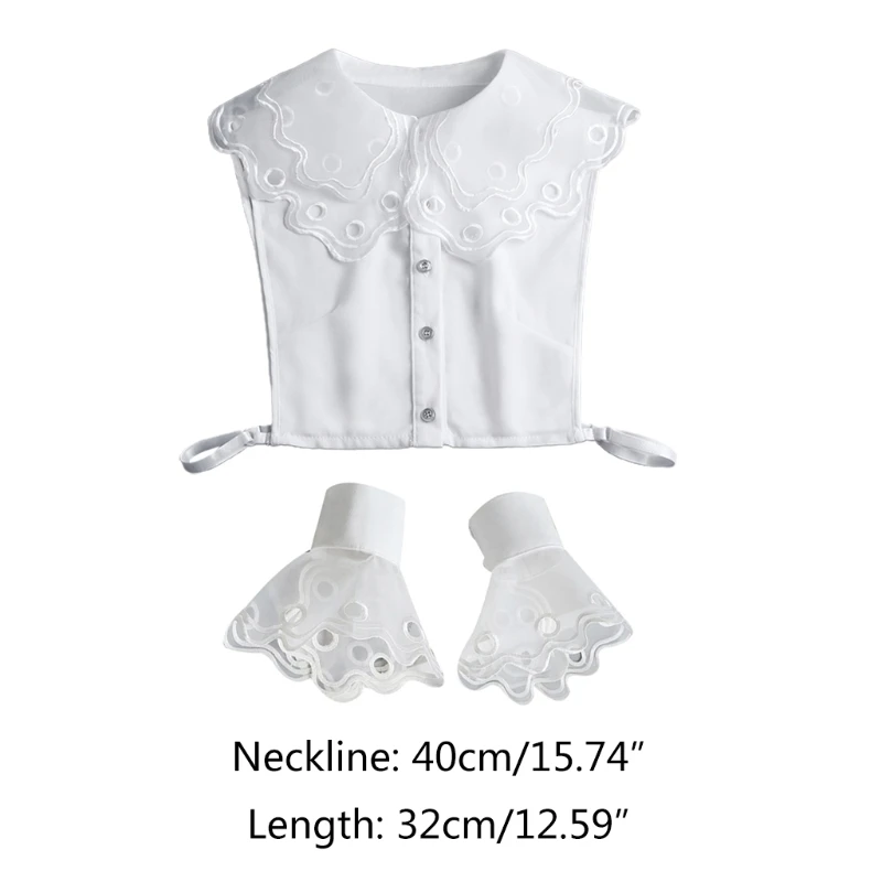 

Women 2Pcs Double Layer Lapel False Collar Dickey with Fake Sleeves Wristband