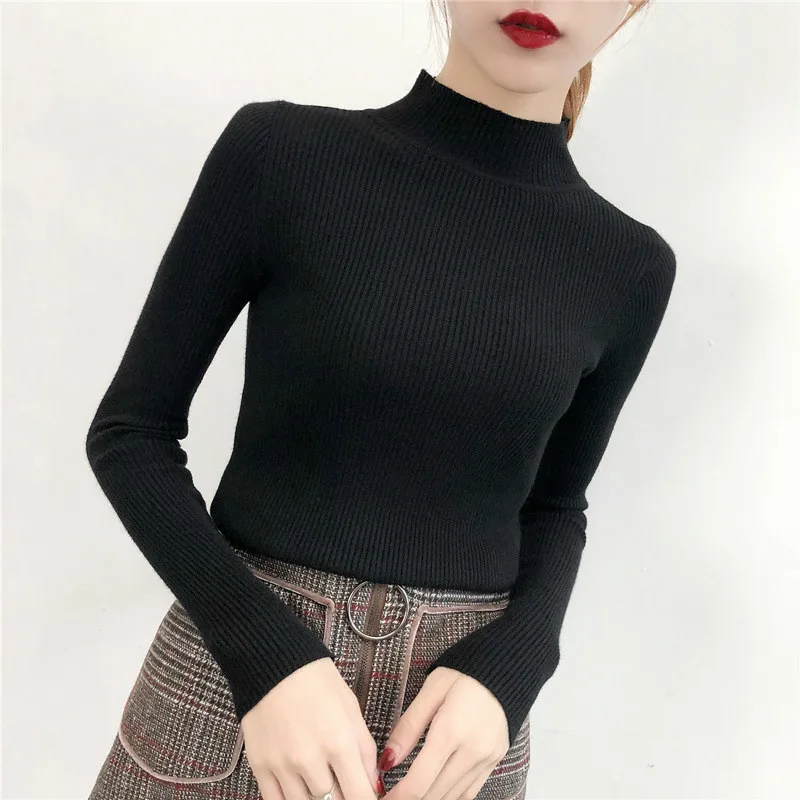 Spring sweater women half turtleneck Knitted Pullover winter clothes Long sleeve Solid fashion striped girls sweaters | Женская одежда