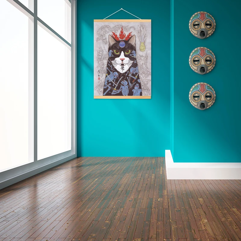 Тату в японском стиле плакаты с котом самурая рамен ностальгия холст живопись