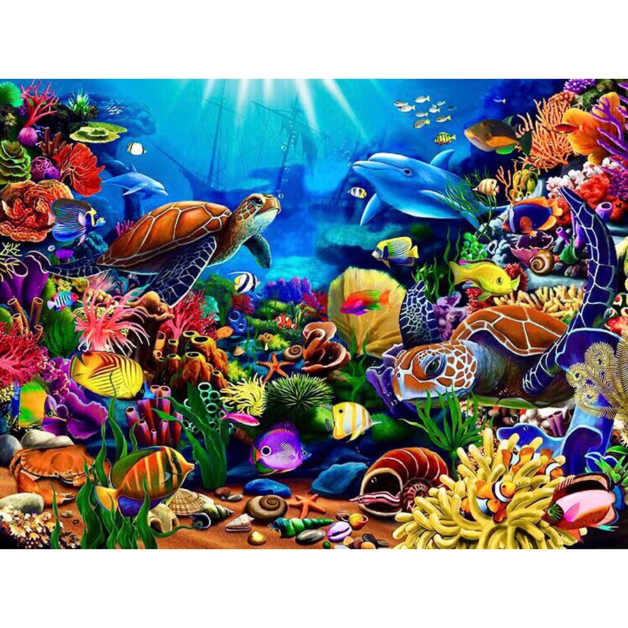 

Full Square round drill 5D DIY Diamond embroidery undersea Turtle dolphin fish Diamond Painting Cross Stitch Rhinestone Mosaic