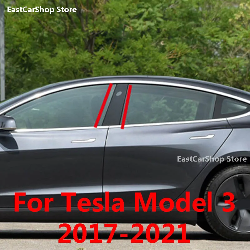 

Car Door Window Middle Column Trim Decoration Protection Strip Black PC Stickers for Tesla Model 3 2021 2020 2019 2018 2017