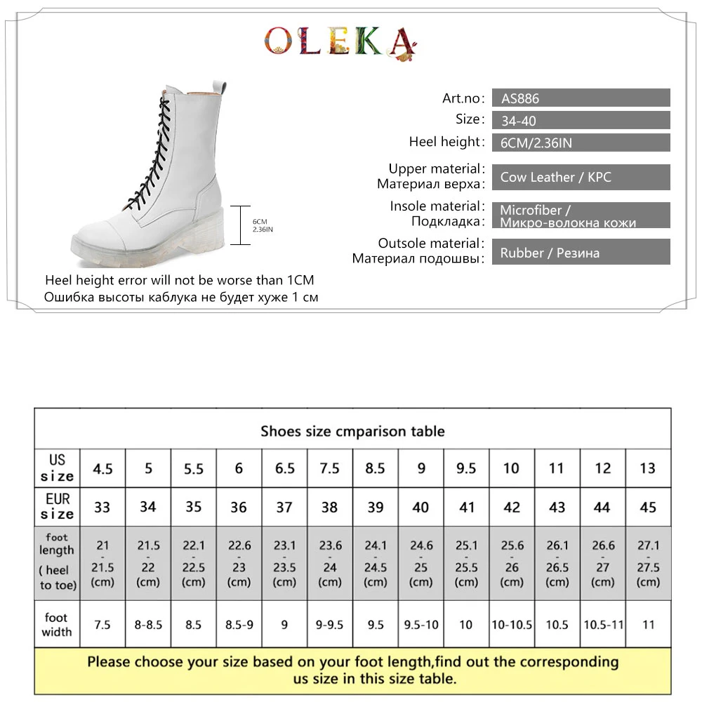 

OLEKA Leather Mid-calf Winter Boots Platform Crystal Round Toe Winter Boots Women Fashion Style Motorcycle Boots New AS886