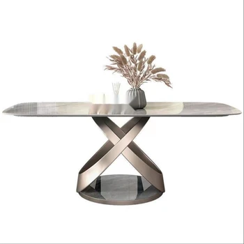 Rock table modern simple light luxury high end bright table chair combination rectangular dining table small family