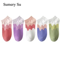 3 pairslot candy socks women ankle short outdoor daily wear cotton colorful wave cute comfortable sock girl 5 colors